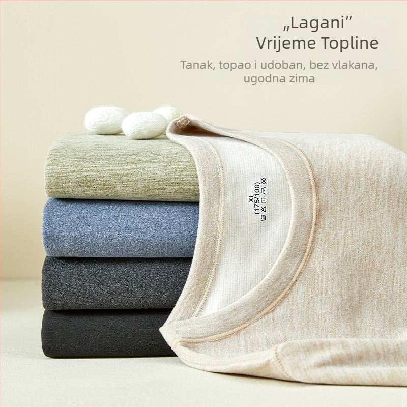 Unisex termalni set donjeg rublja — mješavina vune i svile, viskoze, spandeksa i poliestera; velur završetak; srednja težina; okrugli vrat, dugi rukavi; gornji dio + hlače
