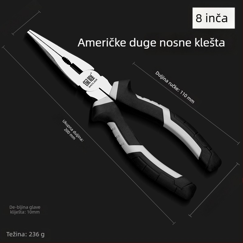 Klešta s igličastim i dijagonalnim vrhom za električare, uštedu snage, ručne kliješta industrijske klase