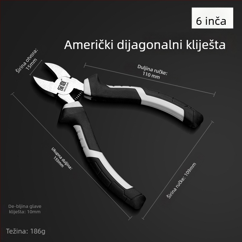 Klešta s igličastim i dijagonalnim vrhom za električare, uštedu snage, ručne kliješta industrijske klase
