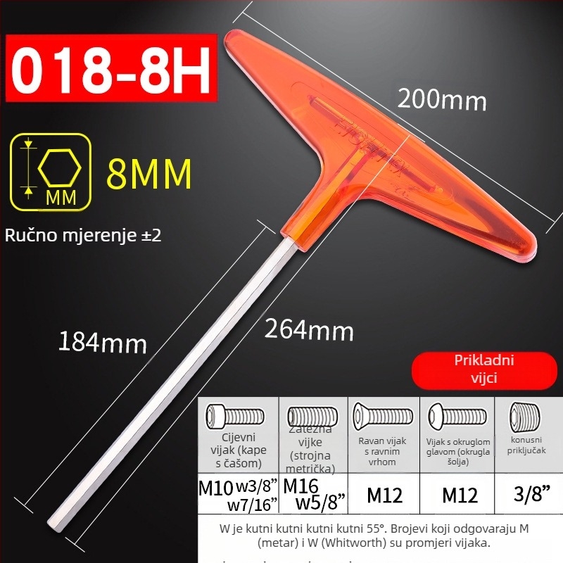 Prošireni T-ključ šestougaoni odvijač set, model 018l–2h, krom-vanadij čelik, metrički format, podrijetlo Japan