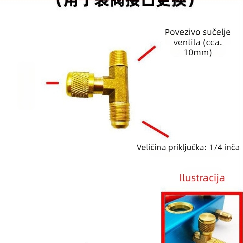 Skup ventila: prekidački i troputni ventil, manometar, prozor za rashladno sredstvo, izlazni ventil