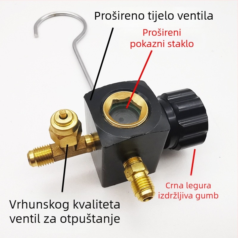 Skup ventila: prekidački i troputni ventil, manometar, prozor za rashladno sredstvo, izlazni ventil