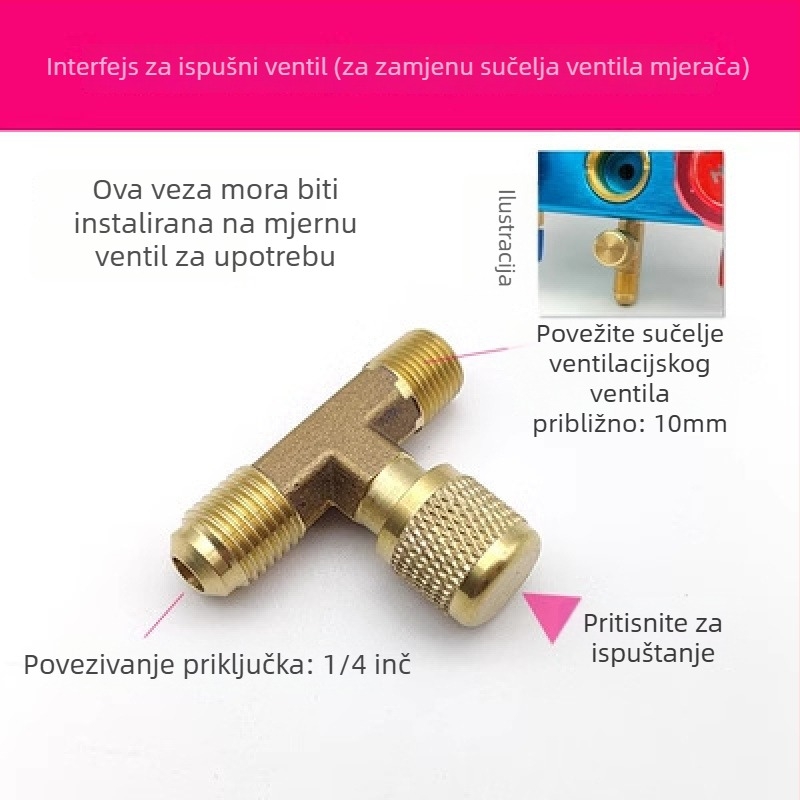 Skup ventila: prekidački i troputni ventil, manometar, prozor za rashladno sredstvo, izlazni ventil