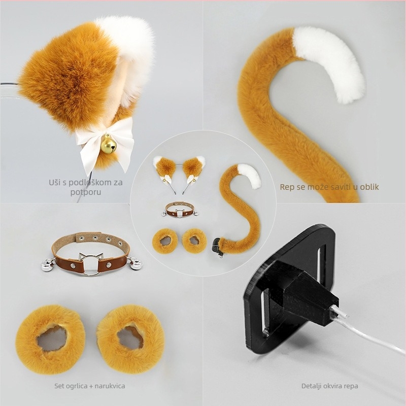 Set cosplay dodataka: plišane mačje uši na gumici, mačja rep, ogrlica i narukvica za odrasle, proljeće 2025. Brand: Other; Spot goods