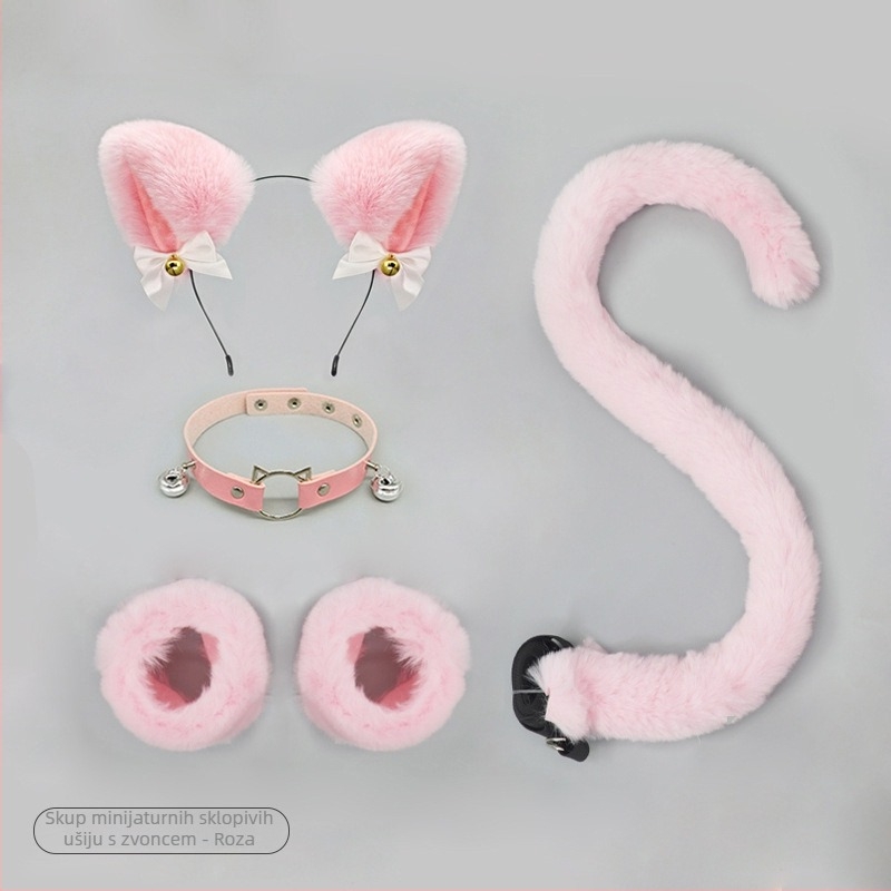 Set cosplay dodataka: plišane mačje uši na gumici, mačja rep, ogrlica i narukvica za odrasle, proljeće 2025. Brand: Other; Spot goods