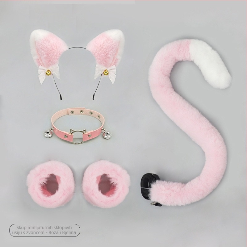 Set cosplay dodataka: plišane mačje uši na gumici, mačja rep, ogrlica i narukvica za odrasle, proljeće 2025. Brand: Other; Spot goods
