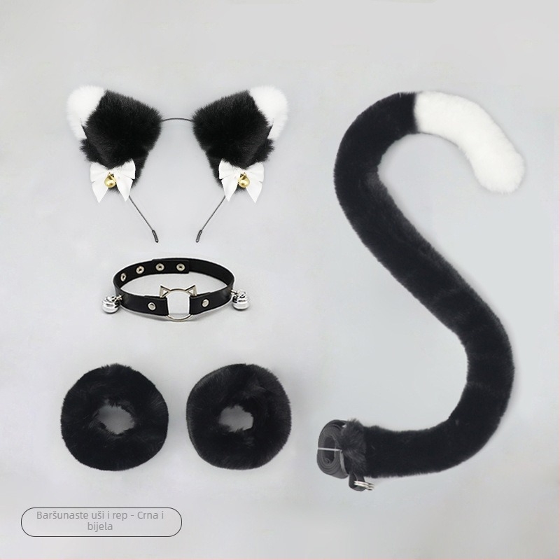 Set cosplay dodataka: plišane mačje uši na gumici, mačja rep, ogrlica i narukvica za odrasle, proljeće 2025. Brand: Other; Spot goods