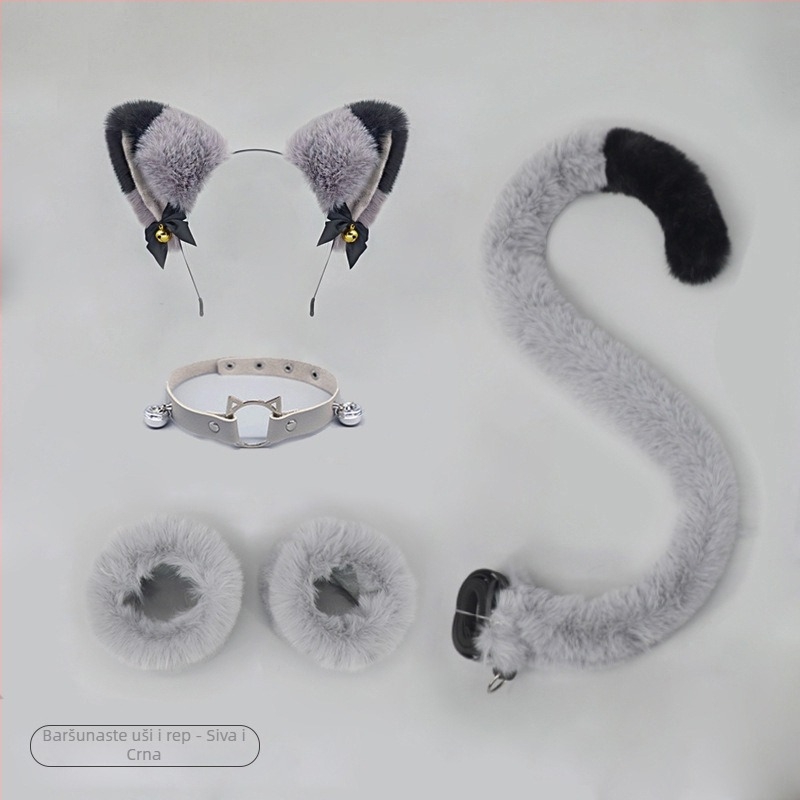 Set cosplay dodataka: plišane mačje uši na gumici, mačja rep, ogrlica i narukvica za odrasle, proljeće 2025. Brand: Other; Spot goods