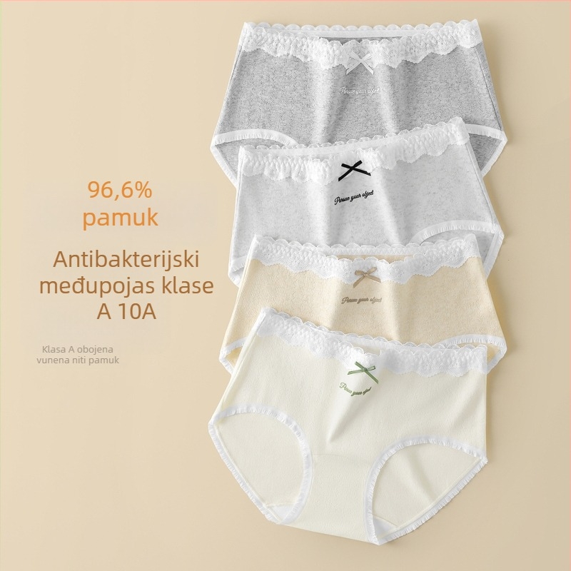 Pamukaste ženske gaćice za menstruaciju - srednji pojas, bezšivne, antibakterijske, prozračne; 90–95% pamuk, pamukova podstava u preponama