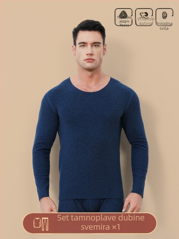 Muški termalni set za bazni sloj, debeli materijal 251-300 g/m2, 100% poliester, okrugli vrat, dugi rukavi, hlače