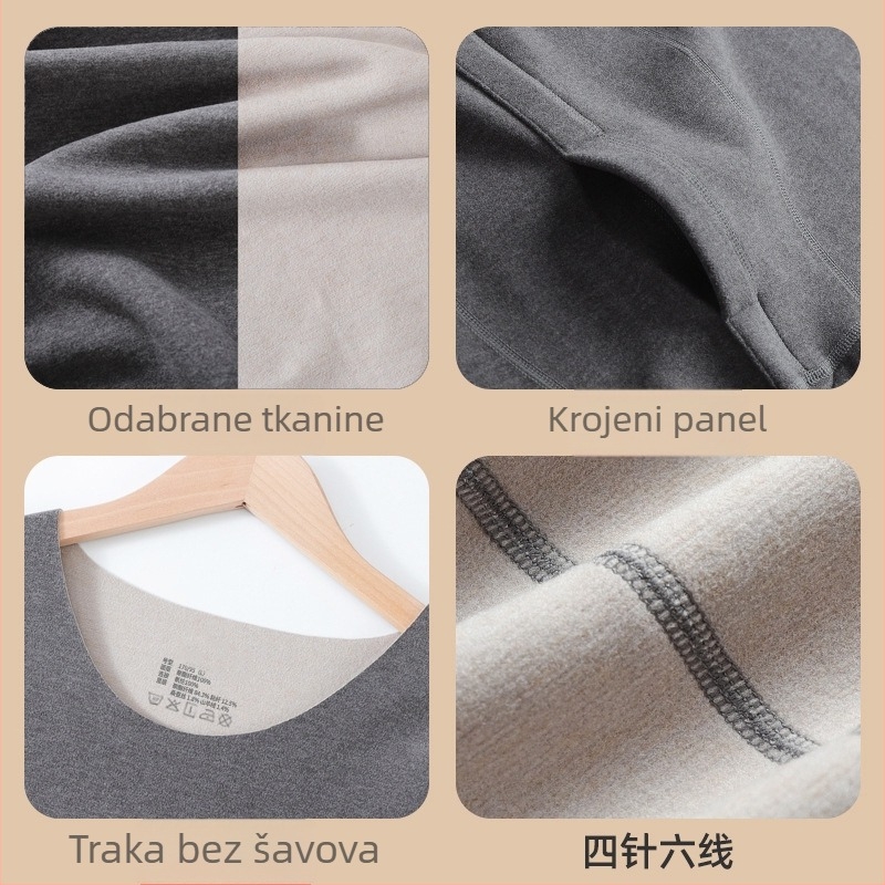 Muški termalni set za bazni sloj, debeli materijal 251-300 g/m2, 100% poliester, okrugli vrat, dugi rukavi, hlače