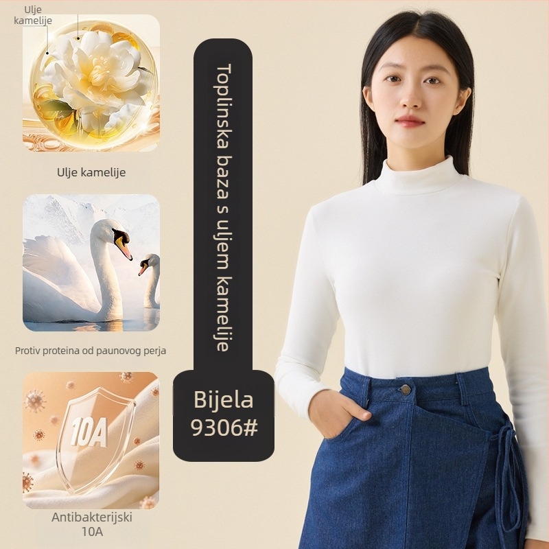 Top za bazni sloj, poluvisoki ovratnik, dvostrani fleece, dugi rukavi, unisex, poliester 251–300 g/m²