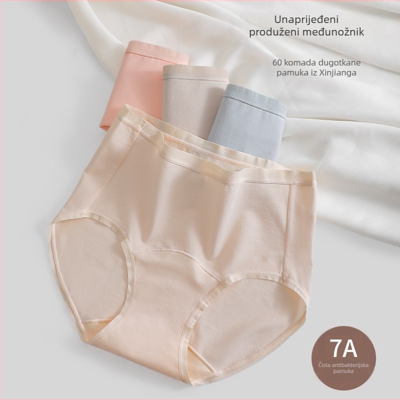 Ženske gaćice od pamuka s srednjim strukom, prozračne i antibakterijske, plesti tkanina, 90–95% pamuk, podstava u području prepona od pamuka