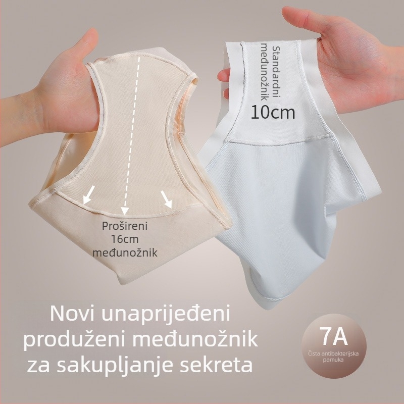Ženske gaćice od pamuka s srednjim strukom, prozračne i antibakterijske, plesti tkanina, 90–95% pamuk, podstava u području prepona od pamuka