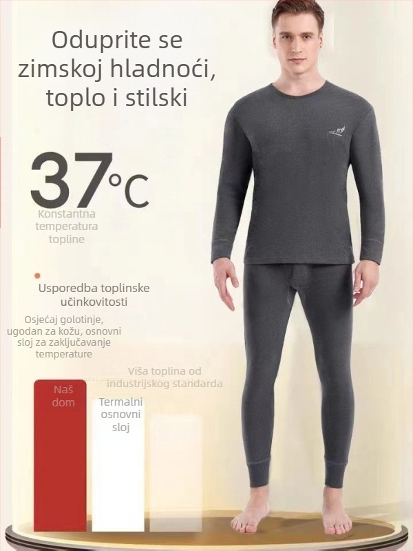 Muški termalni komplet s flis podstavom, debeli zimskim materijalom, polu-visoki ovratnik, dugih rukava i hlače