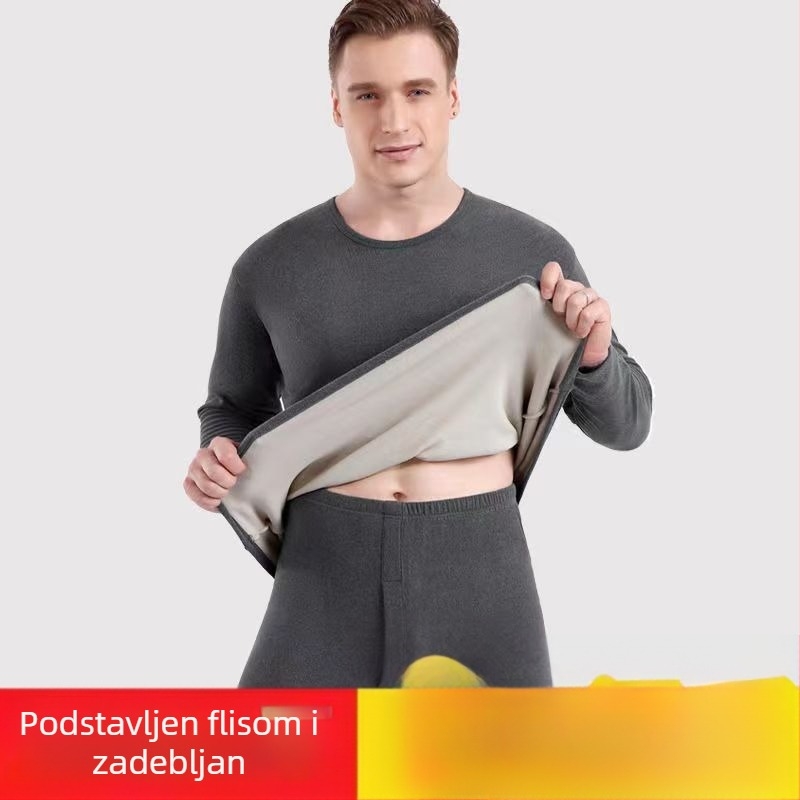 Muški termalni komplet s flis podstavom, debeli zimskim materijalom, polu-visoki ovratnik, dugih rukava i hlače