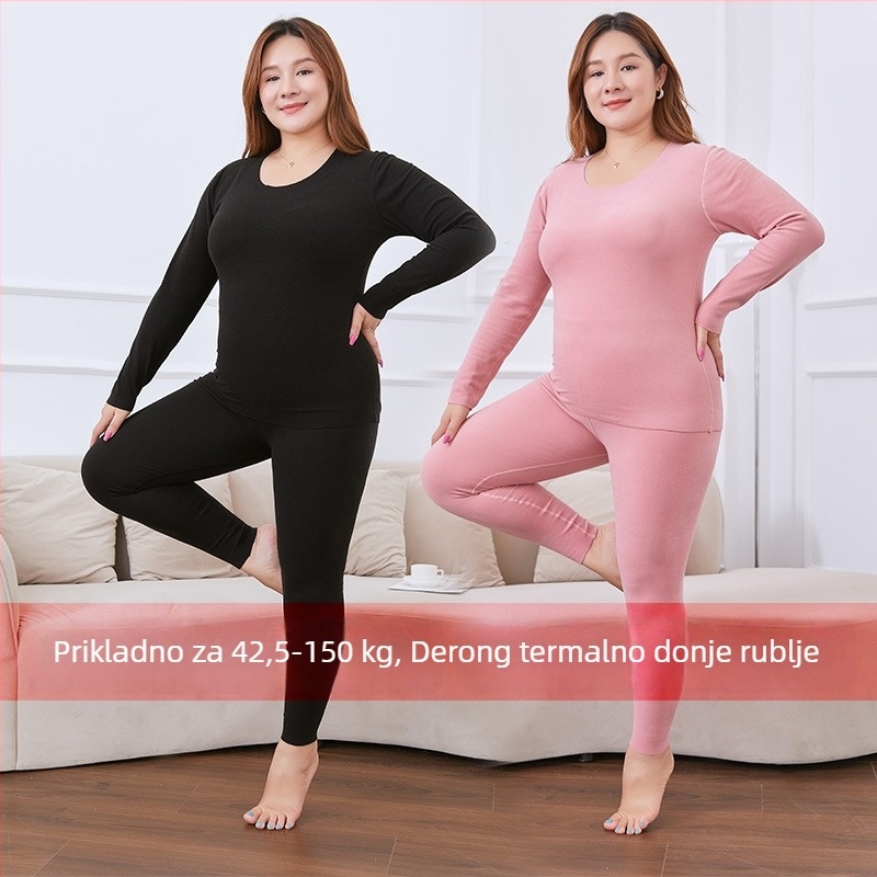 Ženski De Velvet termo komplet: pulover s okruglim izrezom, dugi rukavi, bezšivni dizajn, visok struk, hlače, debeli materijal 260 g/m2, jesen-zima
