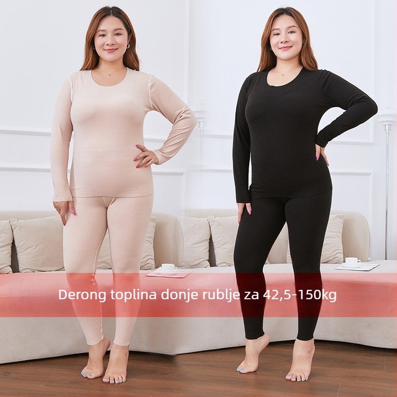 Ženski De Velvet termo komplet: pulover s okruglim izrezom, dugi rukavi, bezšivni dizajn, visok struk, hlače, debeli materijal 260 g/m2, jesen-zima