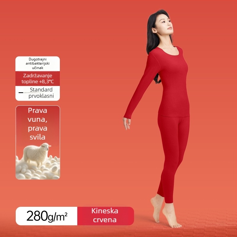 Termalni set donjeg rublja (vuna-svilac-akril), flisom podstava, za jesen, unisex gornji dio i hlače, okrugli ovratnik, dugi rukav