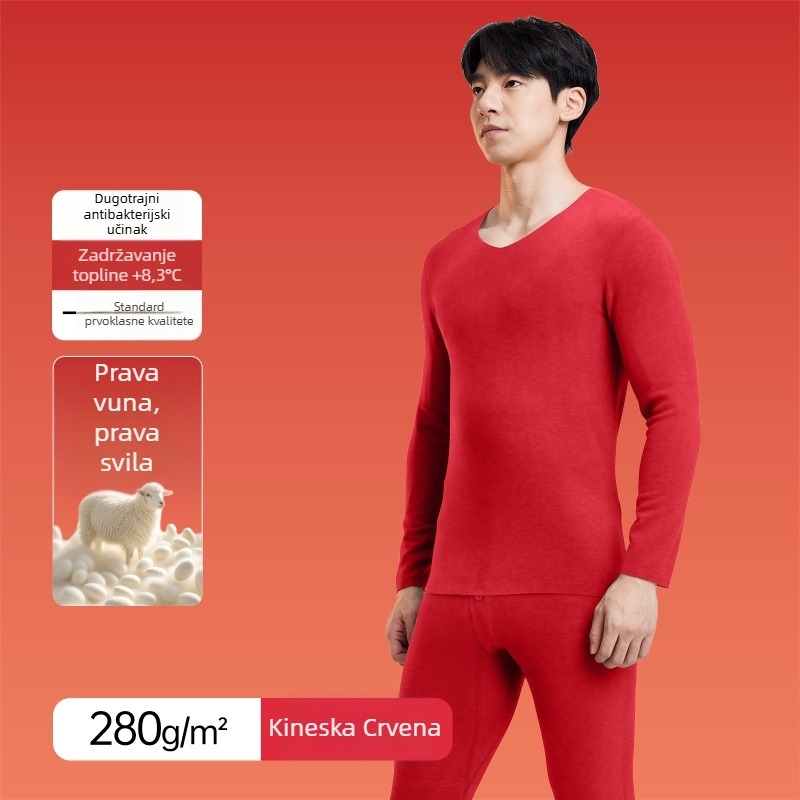 Termalni set donjeg rublja (vuna-svilac-akril), flisom podstava, za jesen, unisex gornji dio i hlače, okrugli ovratnik, dugi rukav