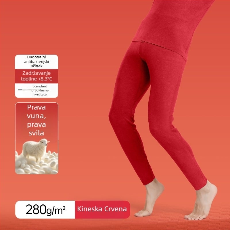 Termalni set donjeg rublja (vuna-svilac-akril), flisom podstava, za jesen, unisex gornji dio i hlače, okrugli ovratnik, dugi rukav
