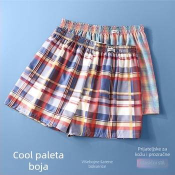 Muške platnene bokserice s kariranim uzorkom - poliester vlakno, srednji pojas, prozračne