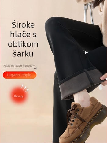 Ženske hlače s fleece podstavom za toplinu, sa blagim širenjem prema kraju, mješavina nylona i spandexa (70-80% nylon, <30% spandex), debela i topla, 3D uzorak