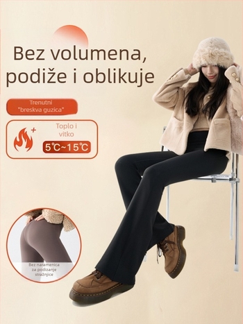 Ženske hlače s fleece podstavom za toplinu, sa blagim širenjem prema kraju, mješavina nylona i spandexa (70-80% nylon, <30% spandex), debela i topla, 3D uzorak