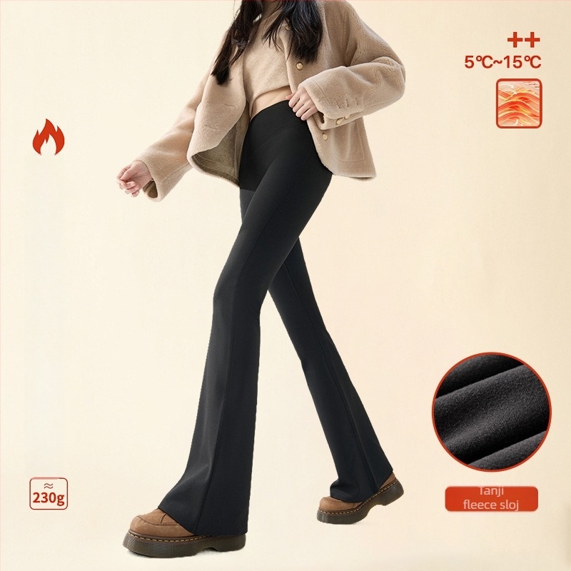 Ženske hlače s fleece podstavom za toplinu, sa blagim širenjem prema kraju, mješavina nylona i spandexa (70-80% nylon, <30% spandex), debela i topla, 3D uzorak