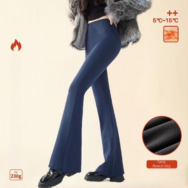 Ženske hlače s fleece podstavom za toplinu, sa blagim širenjem prema kraju, mješavina nylona i spandexa (70-80% nylon, <30% spandex), debela i topla, 3D uzorak