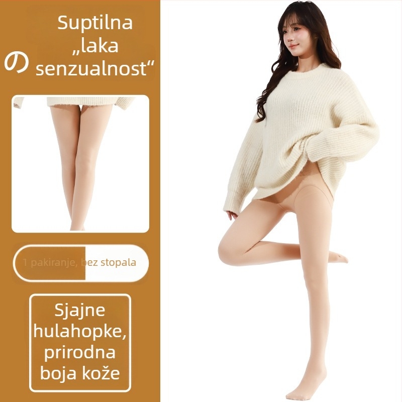 Čarape s visokim strukom za oblikovanje tijela, podstavljene fleecem, debele zimske čarape za lijepe noge