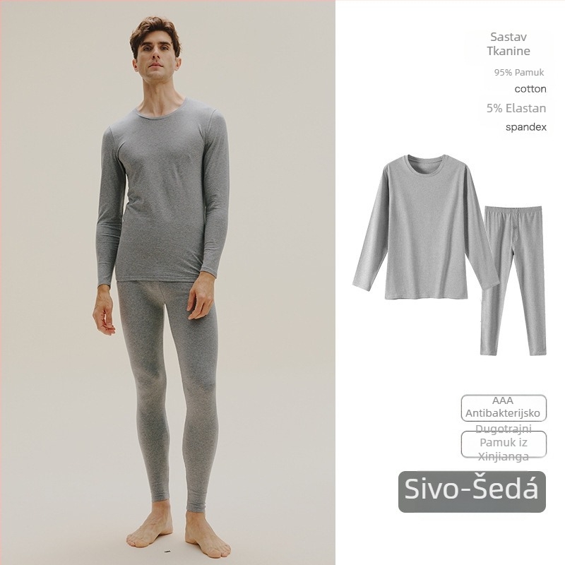 Unisex termalni set donjeg rublja – combed pamuk, 95–100% pamuk, antibakterijski, antistaticki, toplo, dugi rukavi, okrugli ovratnik, srednja debljina 181–200 g/m²