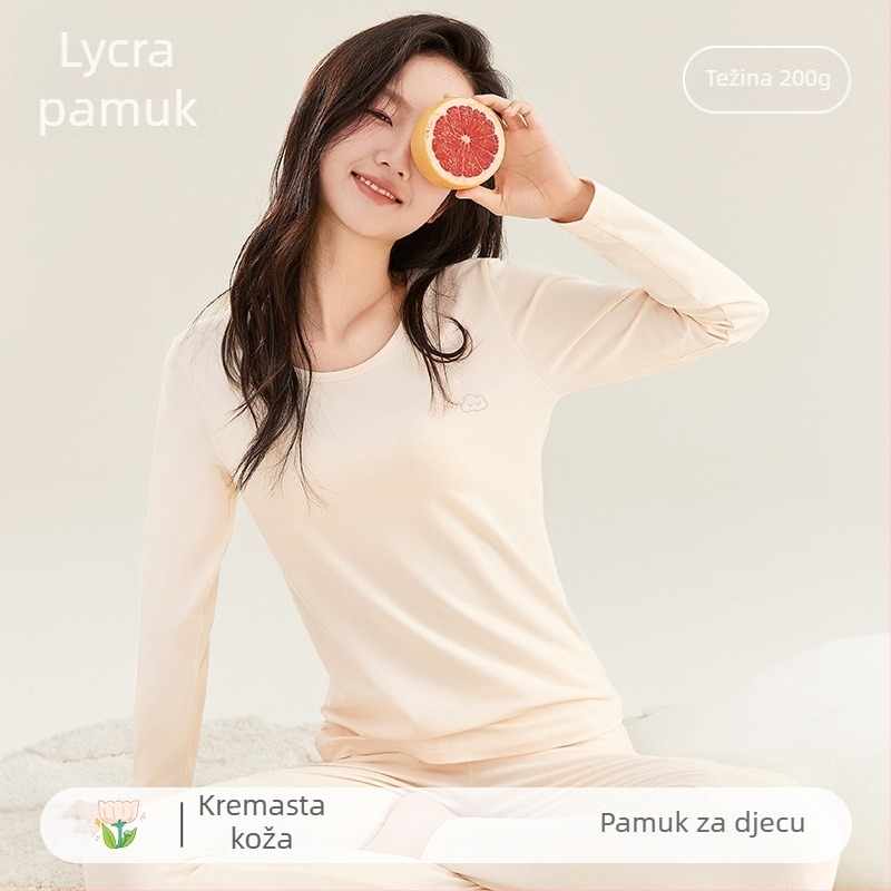 Termalni pamuk bazni set za djevojčice, gornji dio s okruglim izrezom i dugi rukavi, hlače, anime uzorak, srednja gustoća 181–200 g/m2