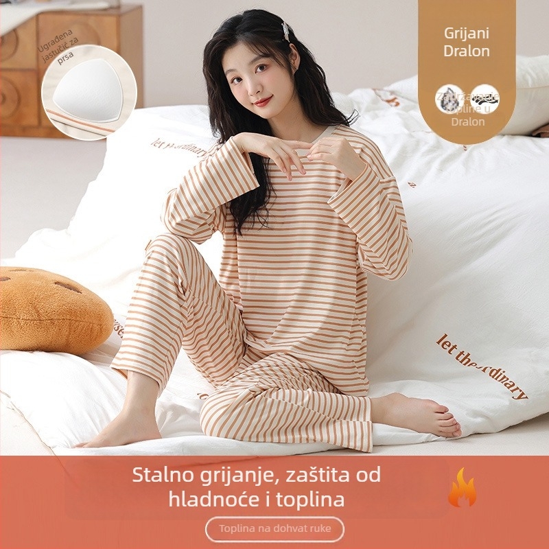 Ženski pižama set Derong velur, pulover s okruglim izrezom, dugi rukavi, debeli 201–250 g/m2
