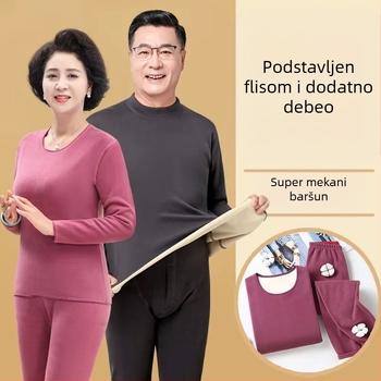 Unisex termalni komplet s flisom za jesen-zimu, majica s dugim rukavima i hlače, jednobojan, dvostruki sloj, topao