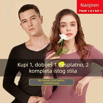 Unisex set termo donjeg rublja bez šavova: gornji dio s V izrezom i hlače s dugim rukavima, poliester