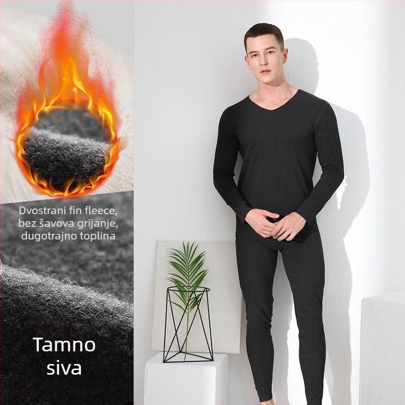 Unisex set termo donjeg rublja bez šavova: gornji dio s V izrezom i hlače s dugim rukavima, poliester