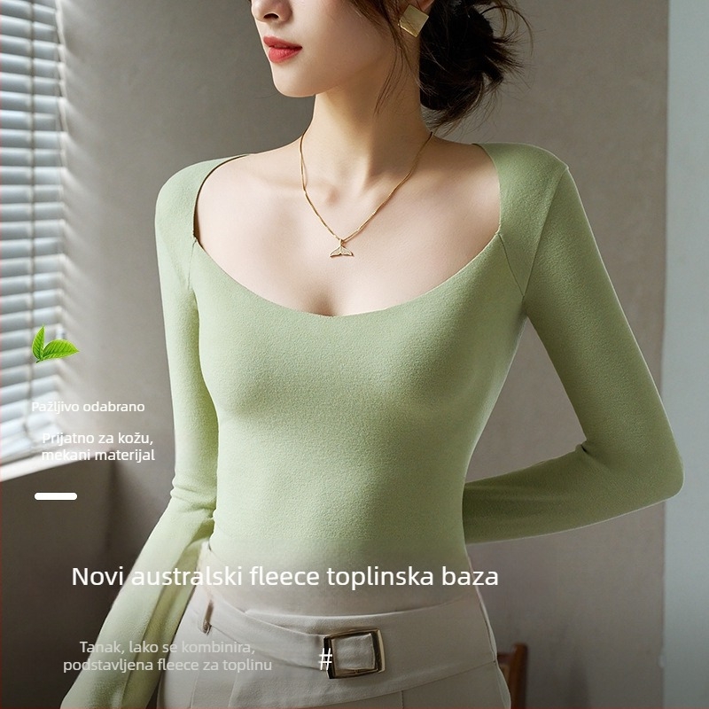 Ženski termalni komplet s V-rezom i ugrađenim jastučićem za prsa; viskoza; baršunasta podstava; debela tkanina 251–300 g/m²