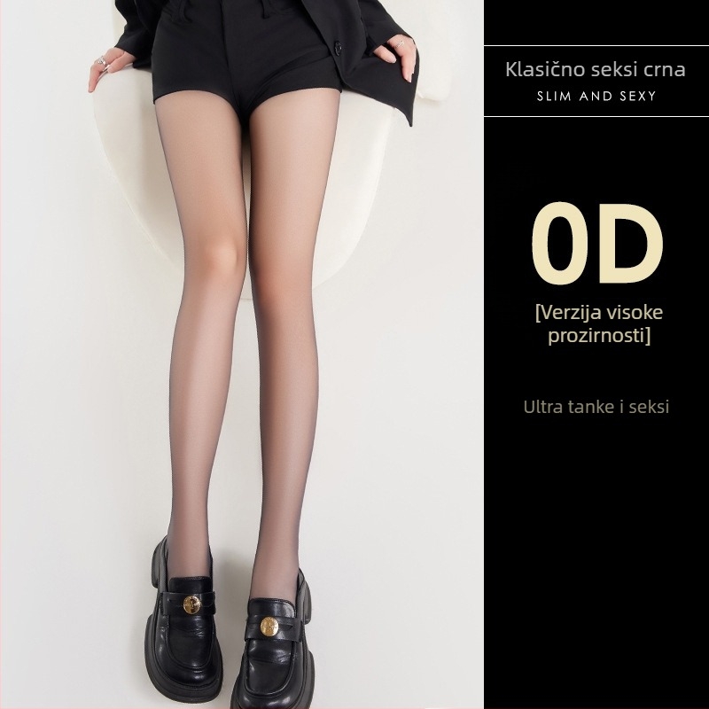 Crne ženske najlon čarape, ultratanke, 0D denier, prozirne, otporne na zapetljavanje, antislip, sexy prozirne