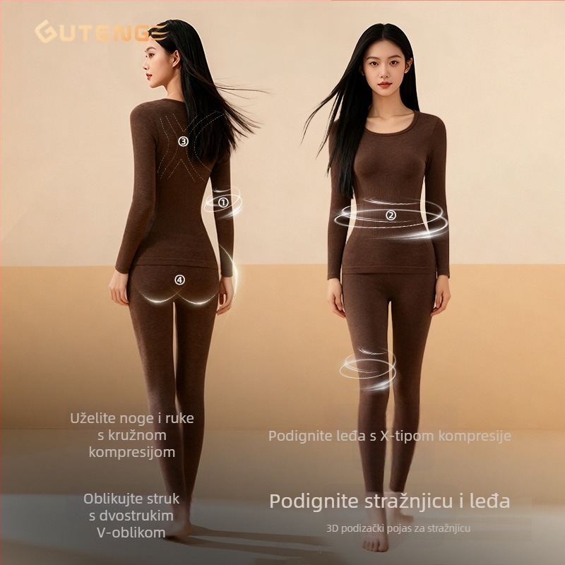 Ženski termalni set za oblikovanje tijela s biljnom inspiracijom: kontrola trbuha i podizanje stražnjice, bezšavni najlon, ekstra debeli 351–400 g/m², zadržava toplinu