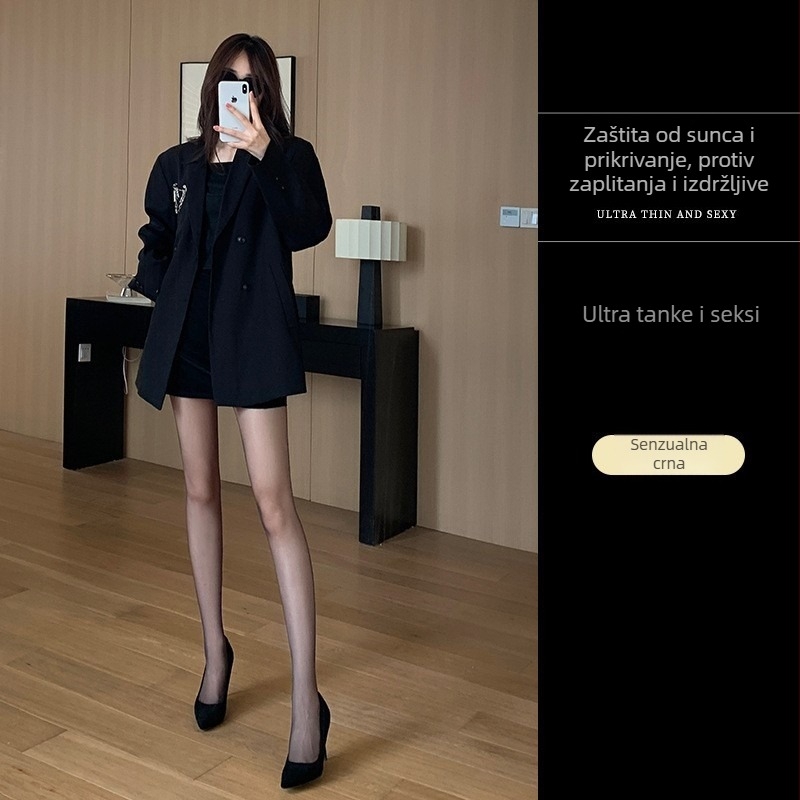 0D Crne prozirne ultra-tanke čarape s točkicama, sexy i prozirne, otporne na zapetljavanje, rezane po dužini