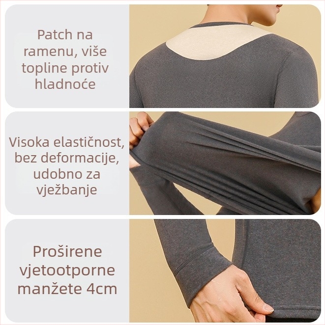 Unisex termalni set od Down Silk, bezšivan, okrugli ovratnik, dugi rukavi, debljina 251-300 g/m2, pogodna kao bazni sloj ili vanjski sloj