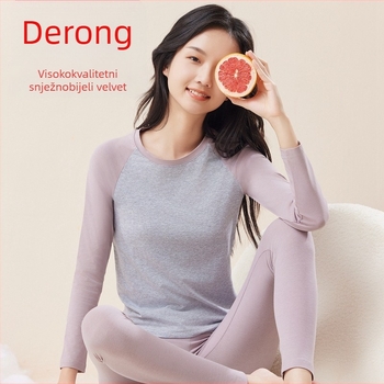 Dvostruki topli set za djevojčice: gornji dio s okruglim izrezom i dugim rukavima + hlače, unutarnji pliš, flis materijal, debljina 181–200 g/m²