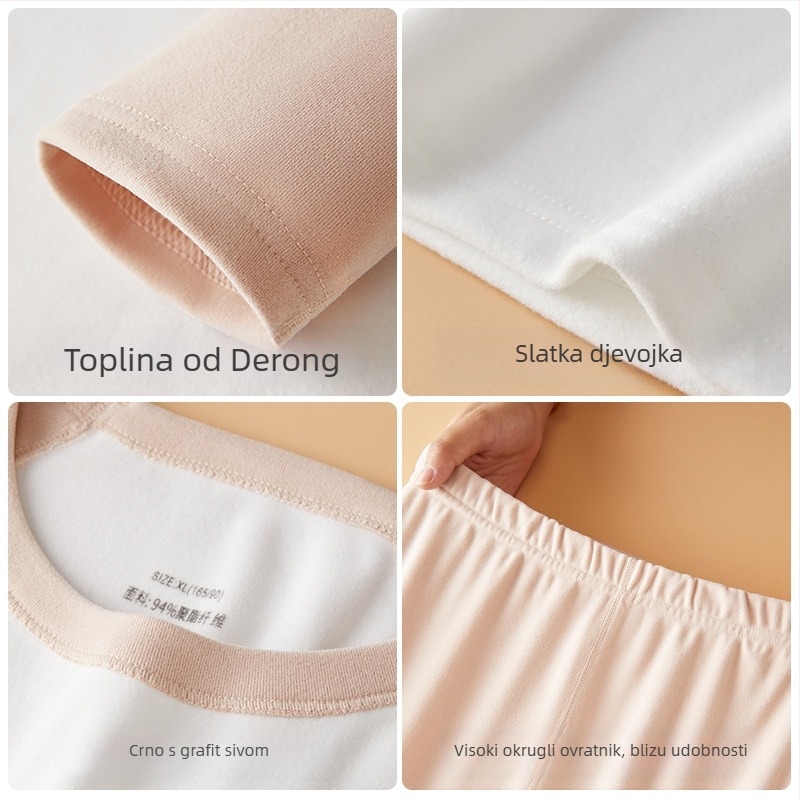 Dvostruki topli set za djevojčice: gornji dio s okruglim izrezom i dugim rukavima + hlače, unutarnji pliš, flis materijal, debljina 181–200 g/m²