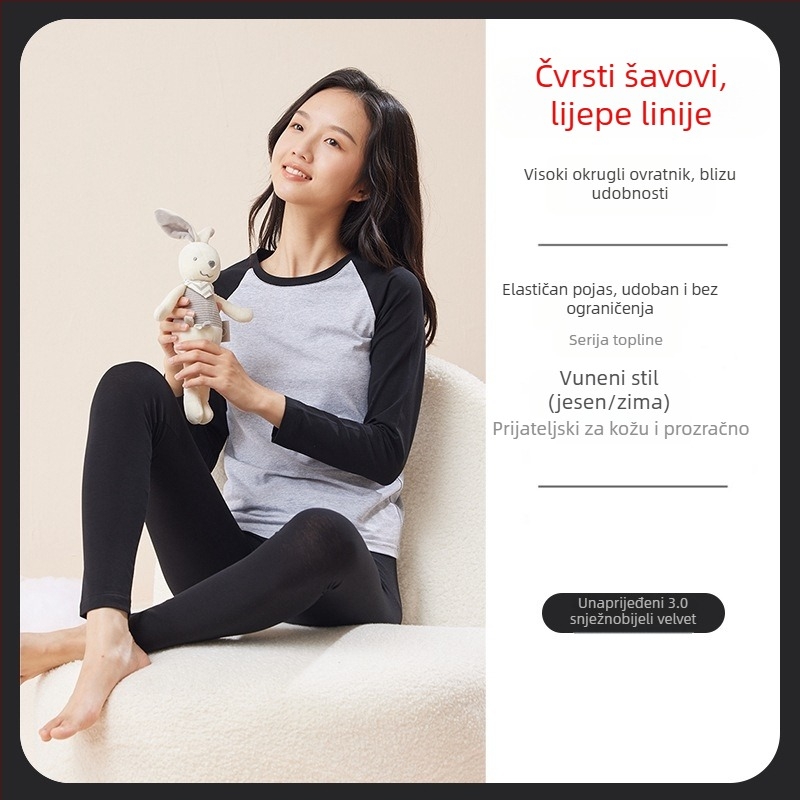 Dvostruki topli set za djevojčice: gornji dio s okruglim izrezom i dugim rukavima + hlače, unutarnji pliš, flis materijal, debljina 181–200 g/m²