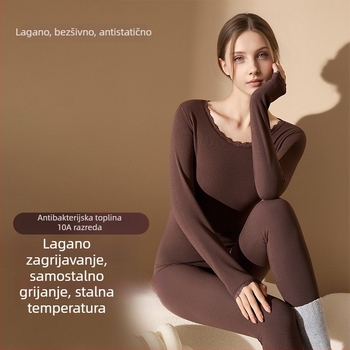 Ženski akrilni termalni komplet s antibakterijskim djelovanjem; topla, debela tkanina 201-250 g/m2 s velur podstavom; gornji dio: pulover dugih rukava; donji: hlače; glavni udjel vlakana 30-50%.