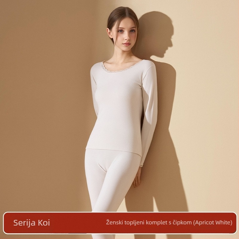 Ženski akrilni termalni komplet s antibakterijskim djelovanjem; topla, debela tkanina 201-250 g/m2 s velur podstavom; gornji dio: pulover dugih rukava; donji: hlače; glavni udjel vlakana 30-50%.