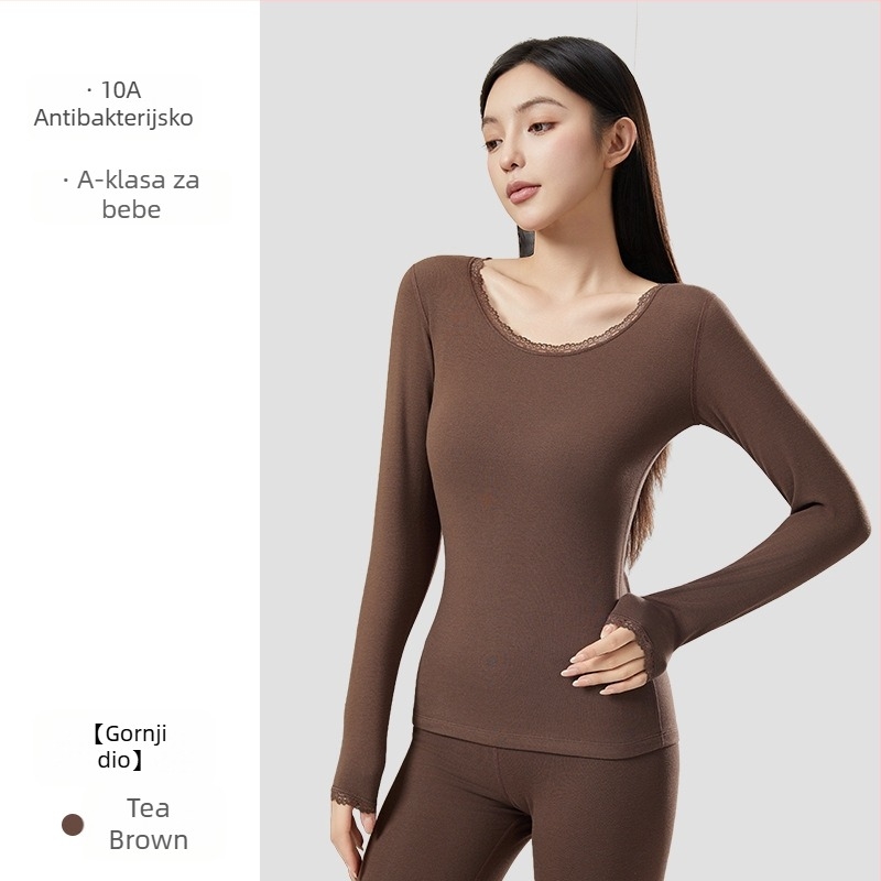 Ženski akrilni termalni komplet s antibakterijskim djelovanjem; topla, debela tkanina 201-250 g/m2 s velur podstavom; gornji dio: pulover dugih rukava; donji: hlače; glavni udjel vlakana 30-50%.