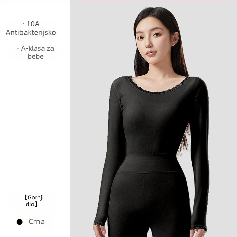 Ženski akrilni termalni komplet s antibakterijskim djelovanjem; topla, debela tkanina 201-250 g/m2 s velur podstavom; gornji dio: pulover dugih rukava; donji: hlače; glavni udjel vlakana 30-50%.