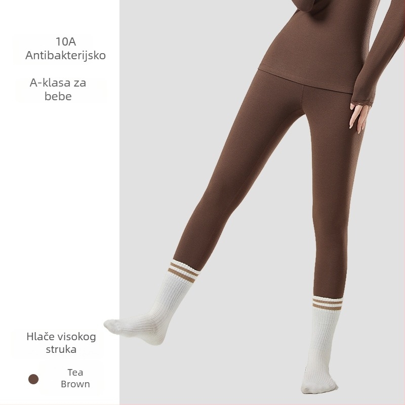 Ženski akrilni termalni komplet s antibakterijskim djelovanjem; topla, debela tkanina 201-250 g/m2 s velur podstavom; gornji dio: pulover dugih rukava; donji: hlače; glavni udjel vlakana 30-50%.